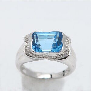 14k Blue Topaz Cocktail Rink real White Gold Blue Topaz jewelry